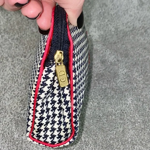 AUTH VTG Christian Dior Houndstooth Small Cosmetic Makeup Bag Clutch Zip Pouch - Picture 11 of 16